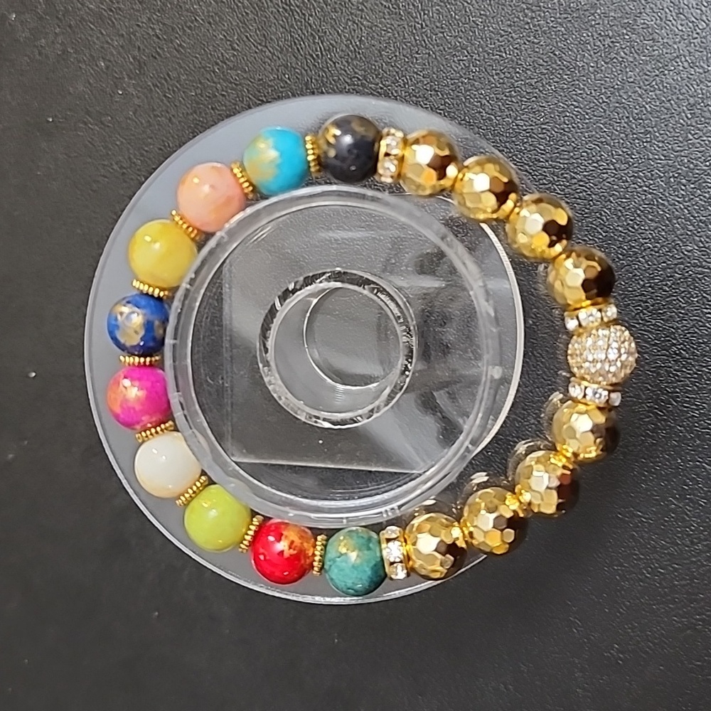 10MM Natural Mashan Dyed Jade and Hematite Stretch Beaded Bracelet - Picture 3 of 4